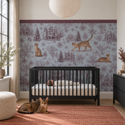 Custom Pet Toile Peel and Stick Burgundy Half Wall Wallpaper