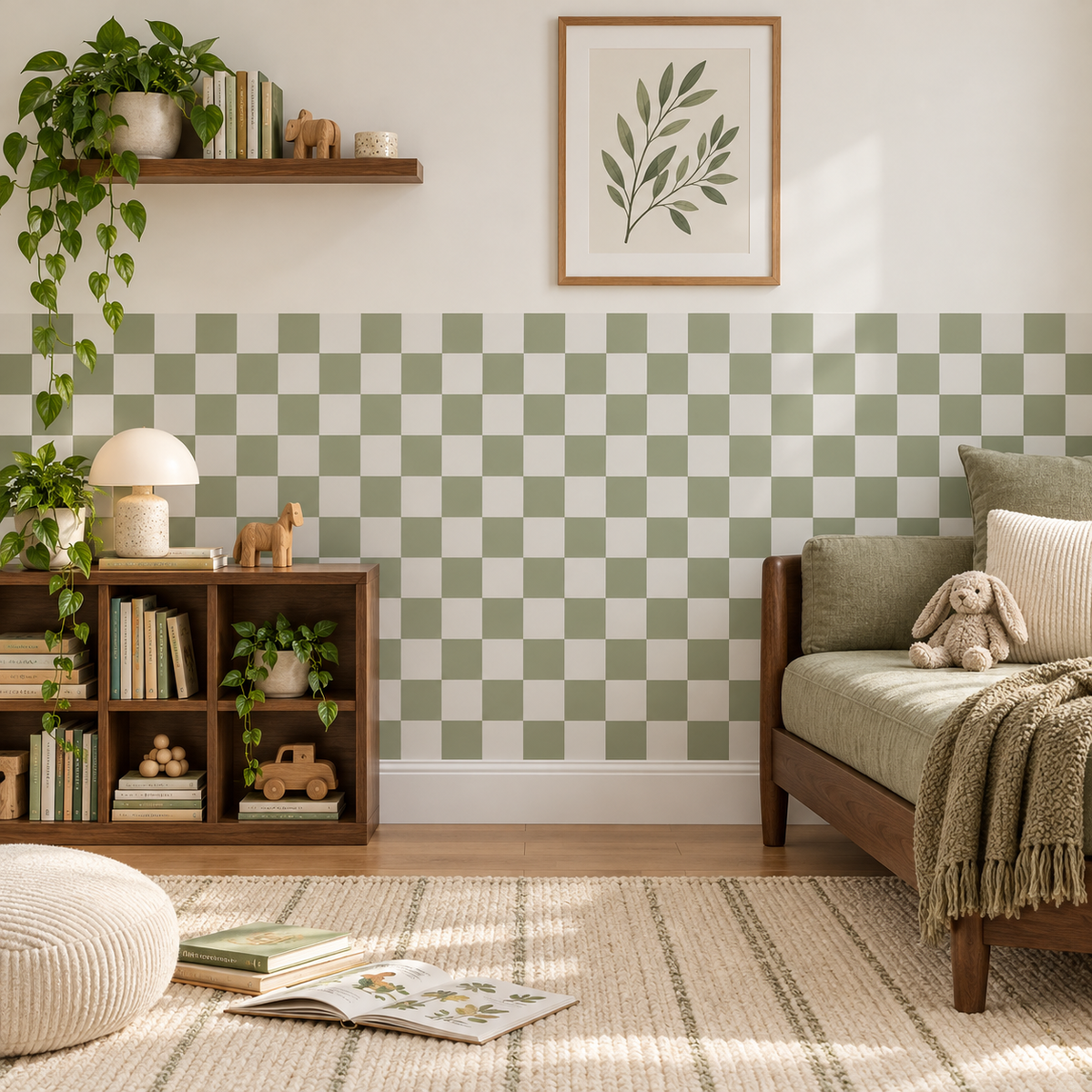 Checkerboard Peel and Stick Calm Half Wall Wallpaper