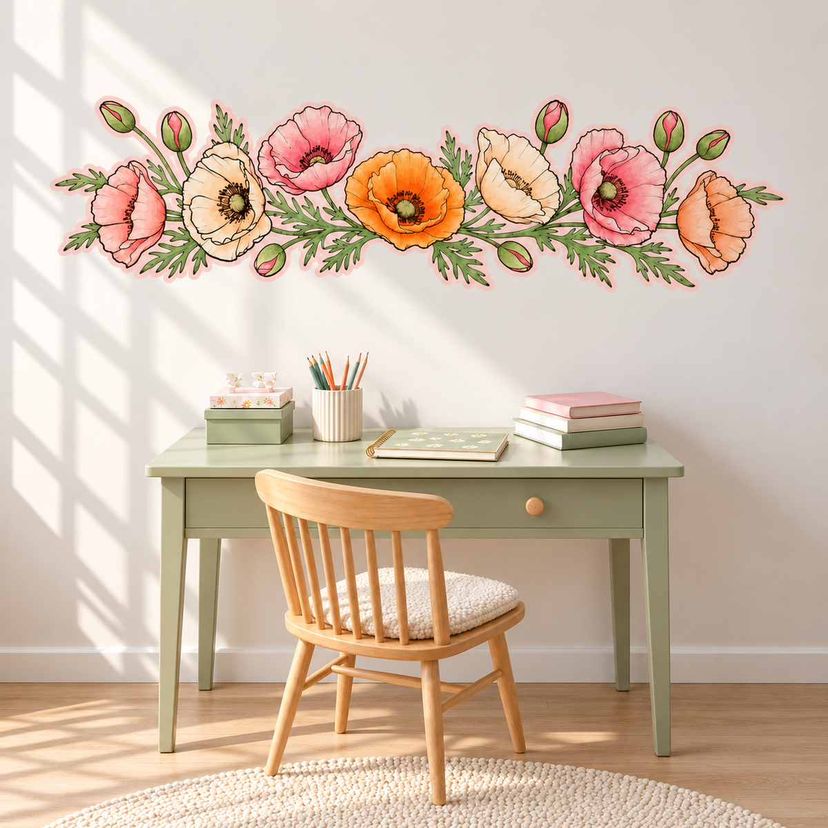 Poppy Floral Peel and Stick Fabric Wall Decal