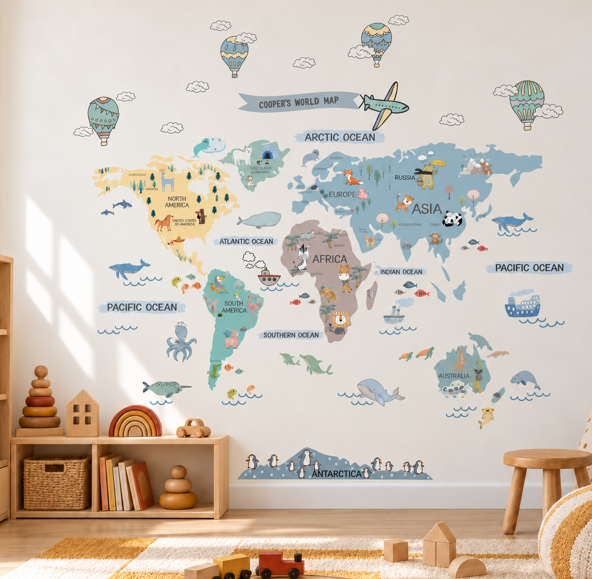 World Map Custom Sky Textile Decal for Nursery