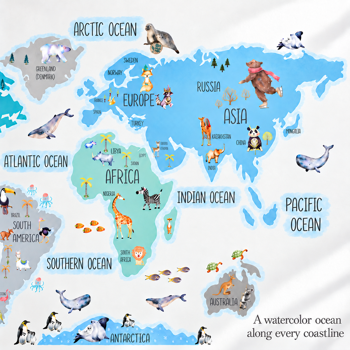 Kind World Map Fabric Wall Decal