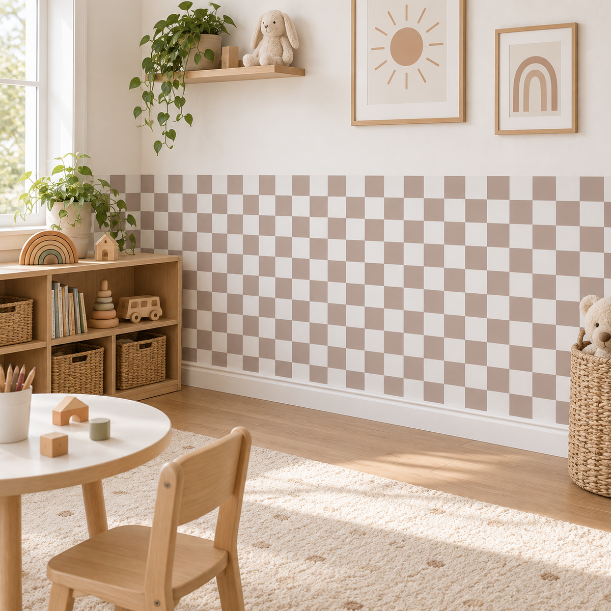 Checkerboard Peel and Stick Bohem Half Wall Wallpaper