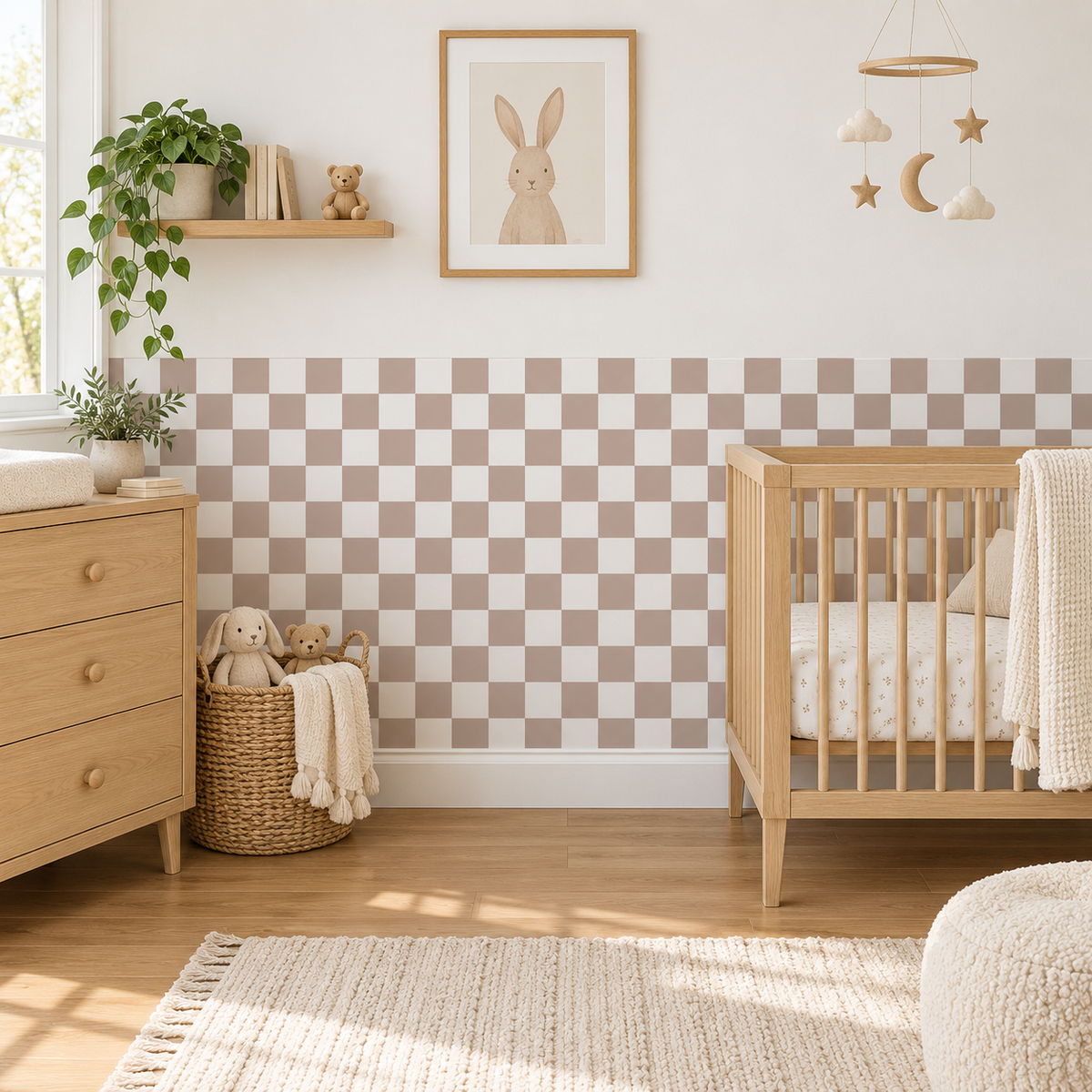 Checkerboard Peel and Stick Bohem Half Wall Wallpaper
