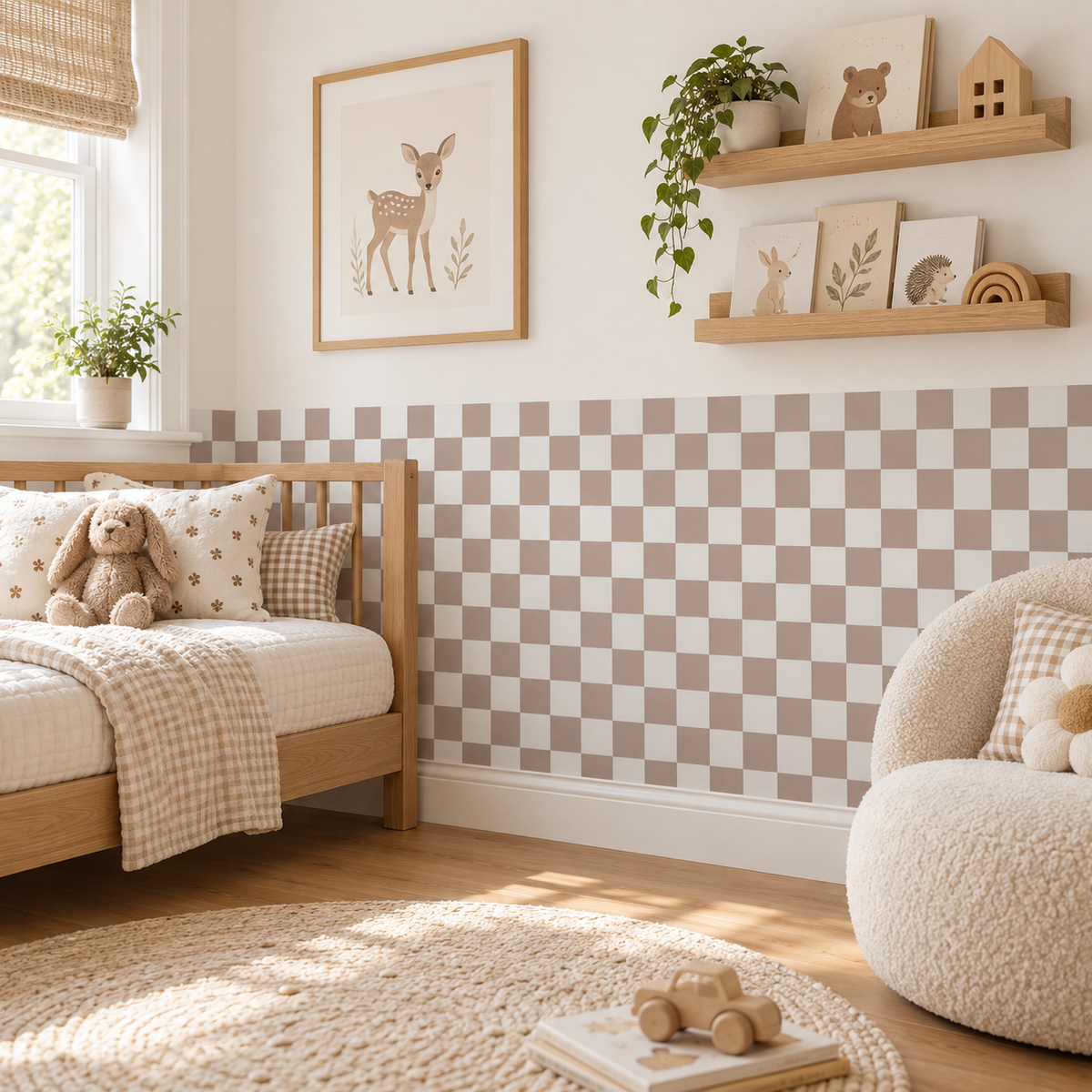 Checkerboard Peel and Stick Bohem Half Wall Wallpaper