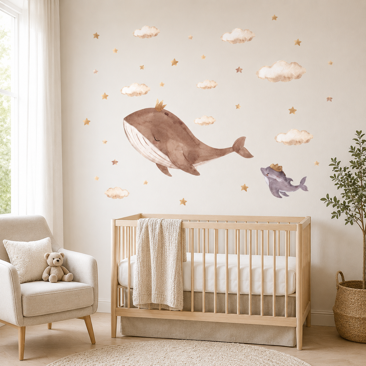 Baby and Mom Whale Textile Decal