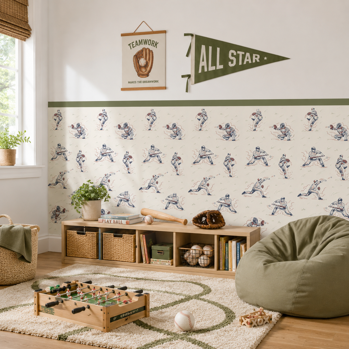 Baseball Half Wall Paper