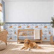 Custom Pet Toile Peel and Stick Navy Half Wall Wallpaper