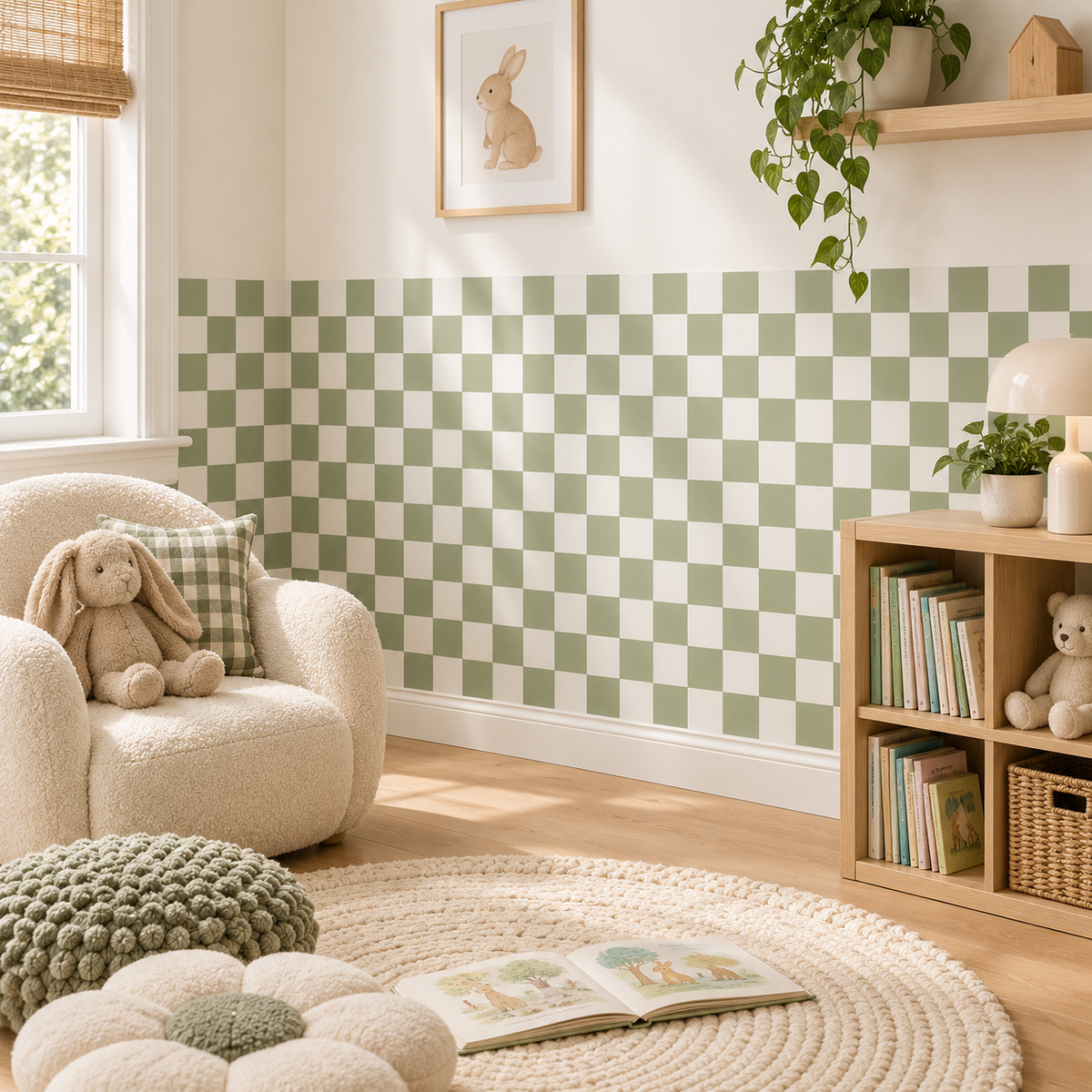 Checkerboard Peel and Stick Calm Half Wall Wallpaper