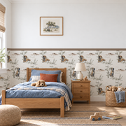 Custom Pet Toile Peel and Stick Taupe Half Wall Wallpaper