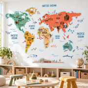 Kids Animal World Map Fabric Wall Decal