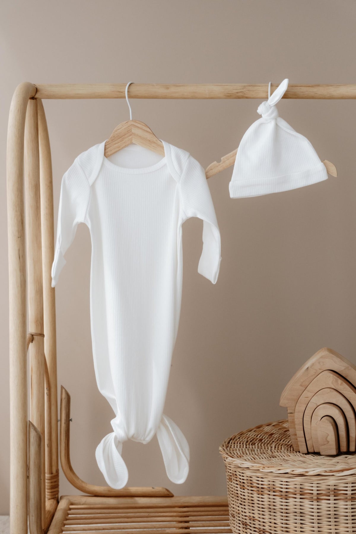 Cotton Newborn Pure Knotted Gown & Hat Set