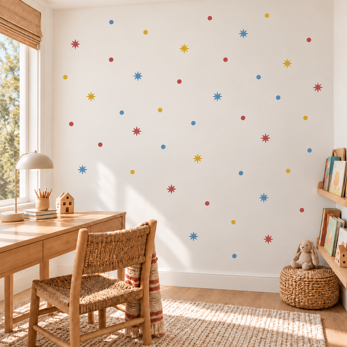 Star and Polka Dot Peel and Stick Fabric Wall Decals
