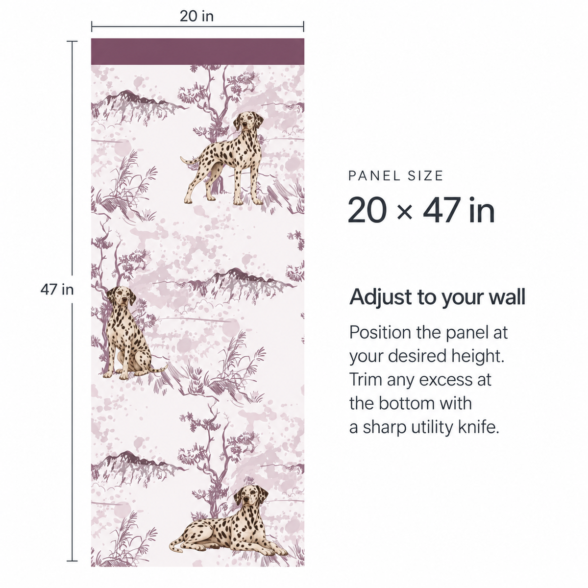 Custom Pet Toile Peel and Stick Mauve Half Wall Wallpaper