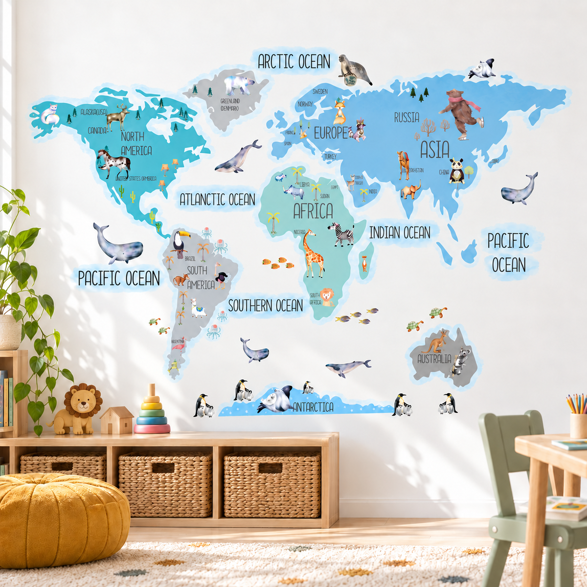 Kind World Map Fabric Wall Decal