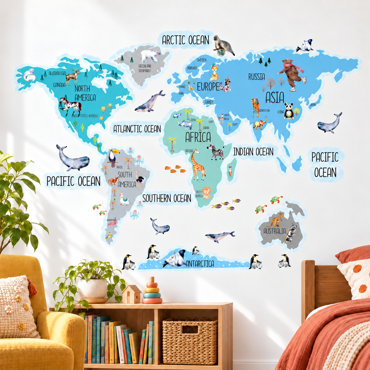 Kind World Map Fabric Wall Decal