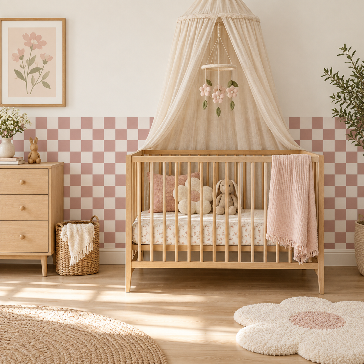 Checkerboard Peel and Stick Dusty Half Wall Wallpaper