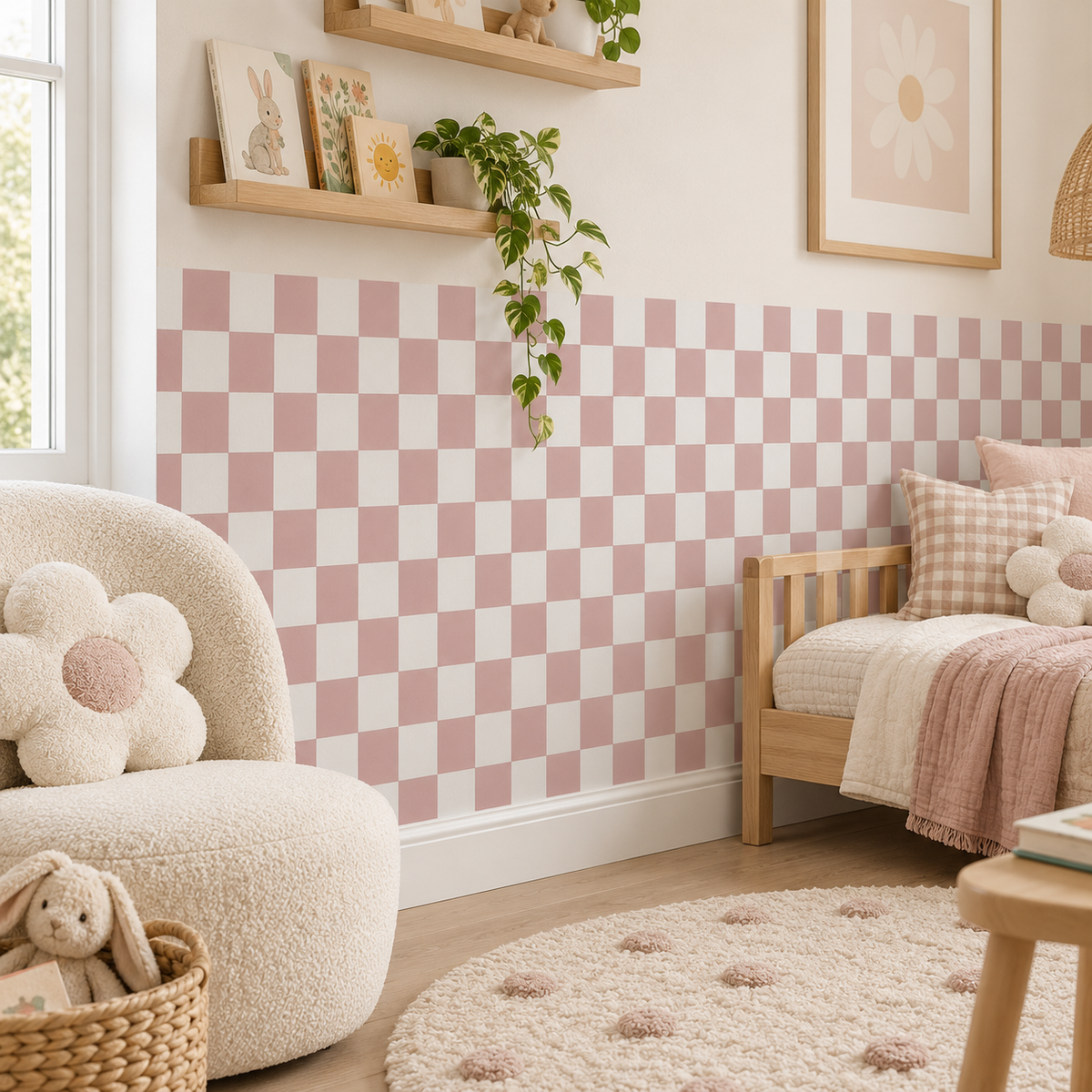 Checkerboard Peel and Stick Dusty Half Wall Wallpaper