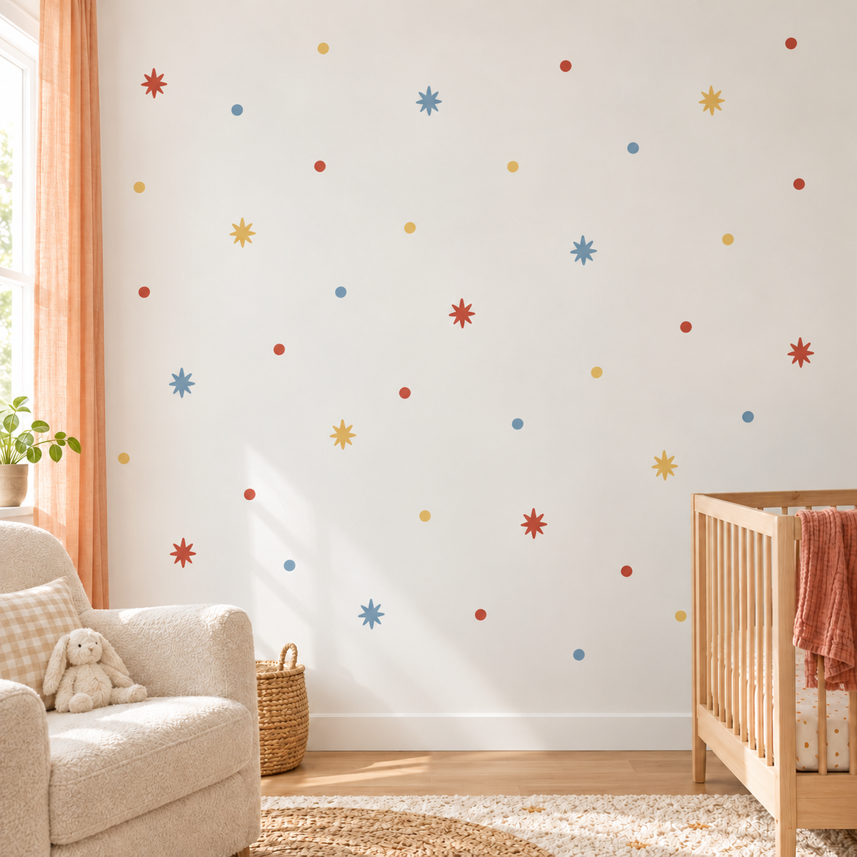 Star and Polka Dot Peel and Stick Fabric Wall Decals