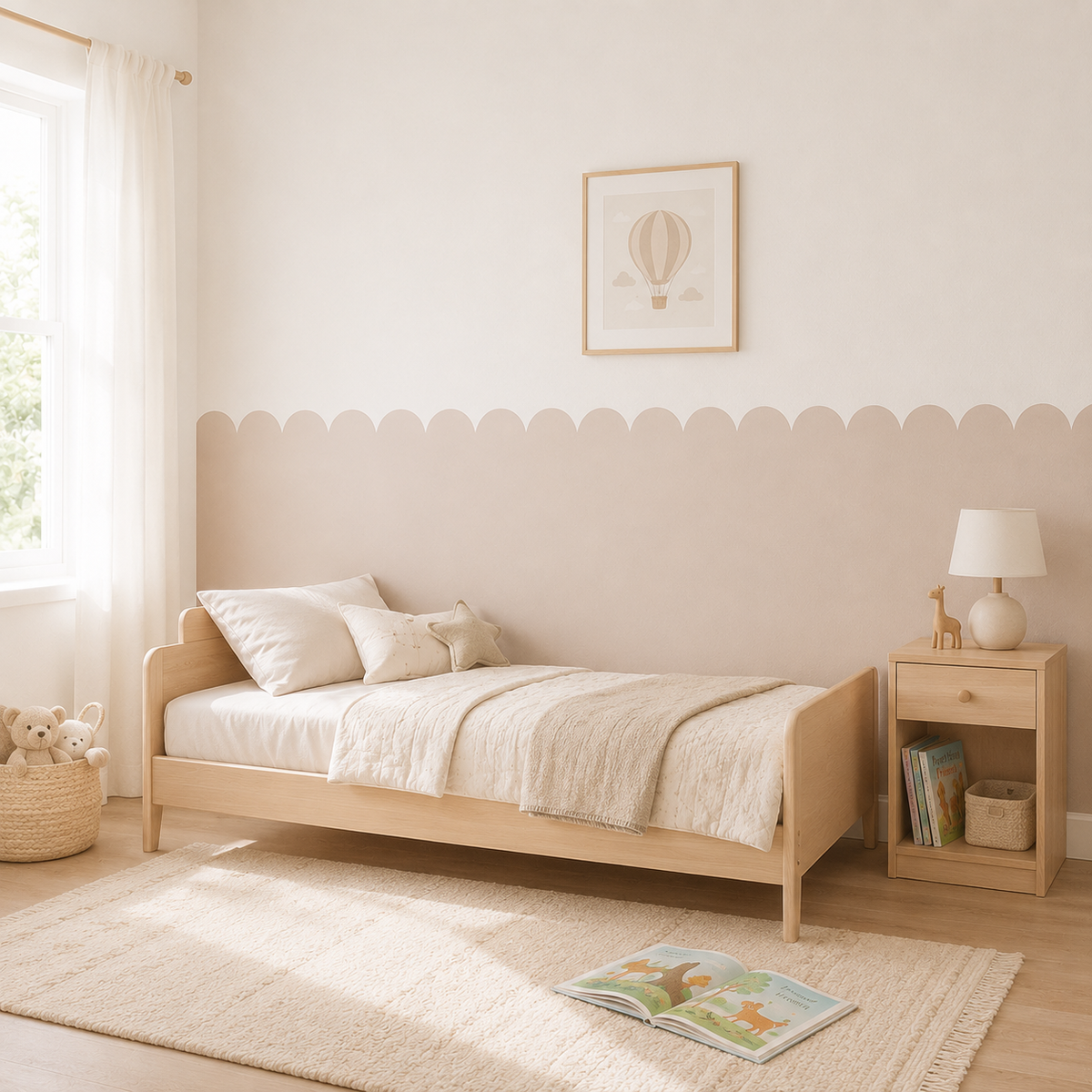 Scalloped Peel and Stick Almond Half Wall Wallpaper