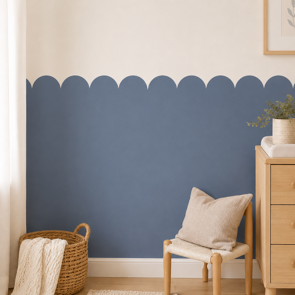 Scalloped Peel and Stick Navy Half Wall Wallpaper