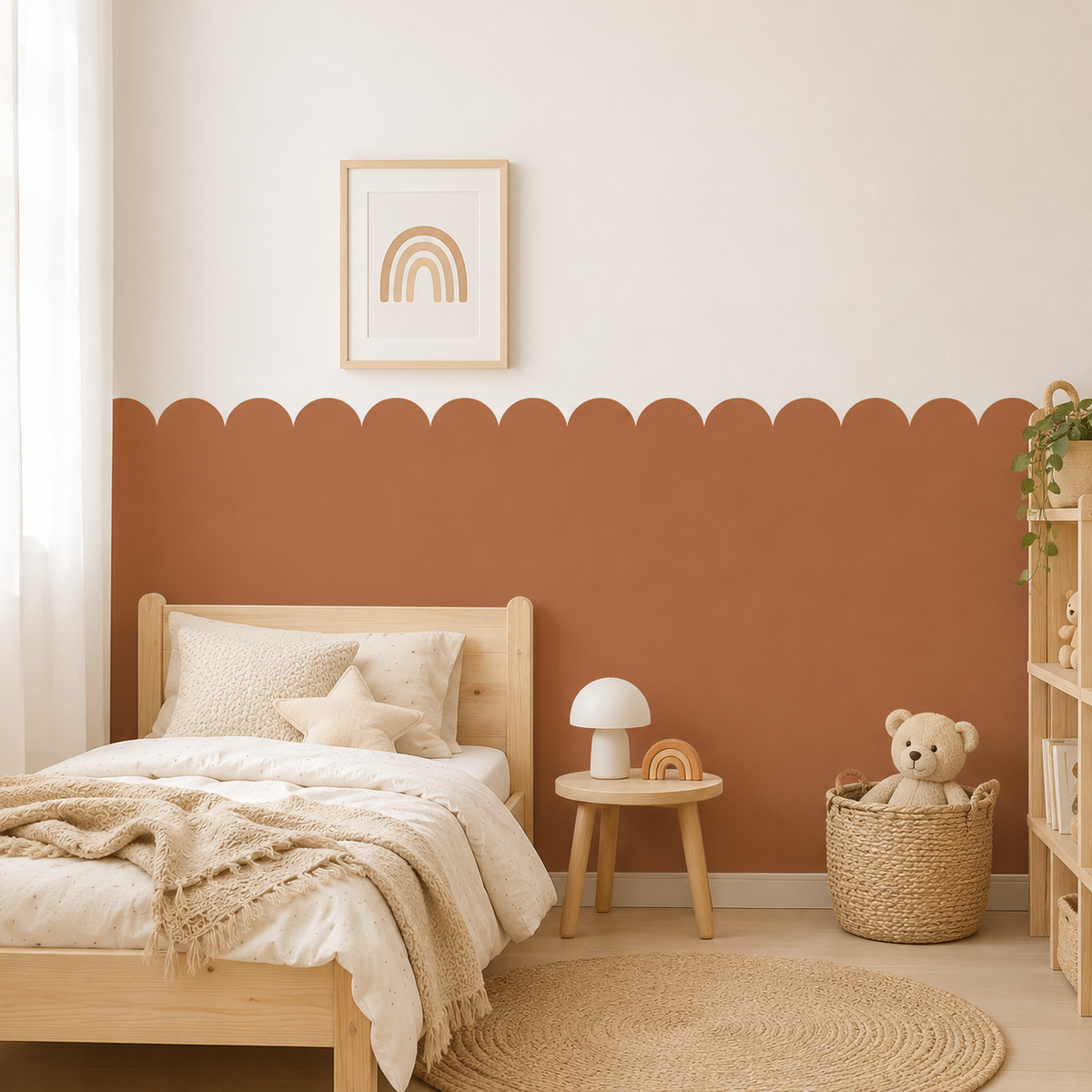 Scalloped Peel and Stick Cinnamon Half Wall Wallpaper