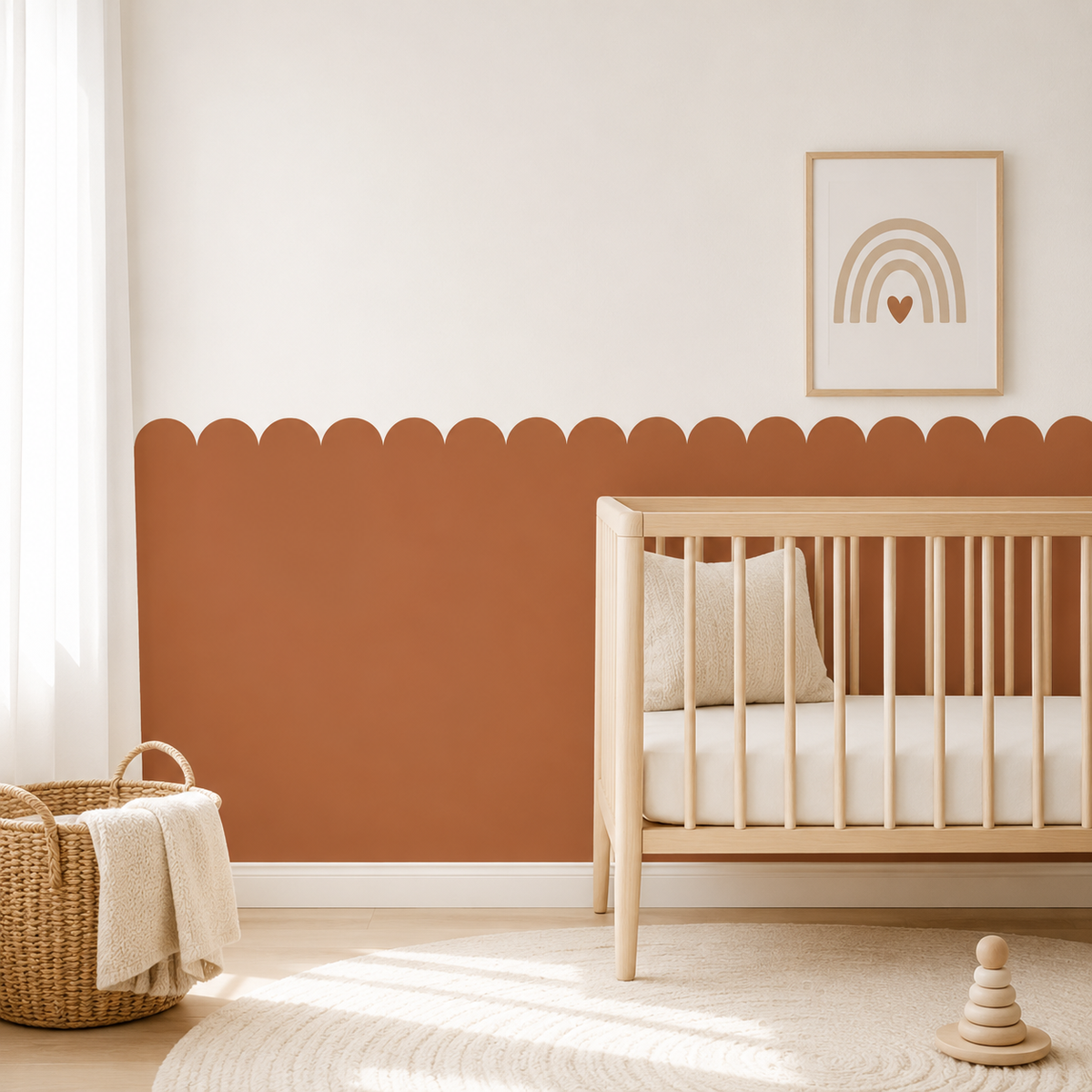 Scalloped Peel and Stick Cinnamon Half Wall Wallpaper