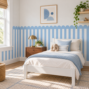 Stripe Peel and Stick Sky Blue Scallop Half Wall Wallpaper