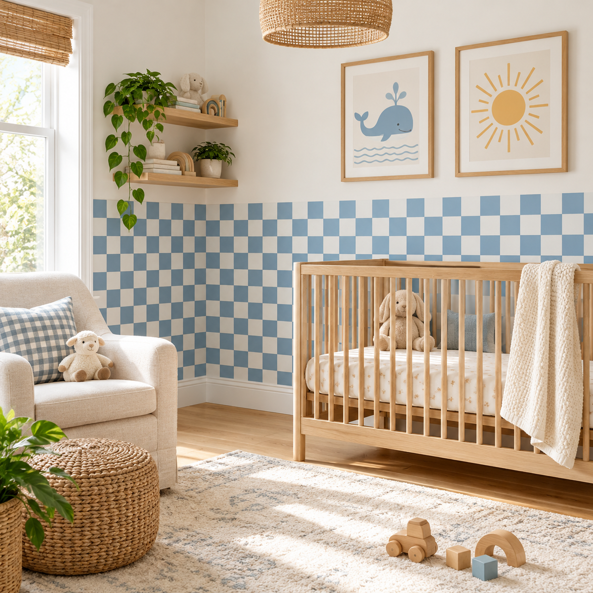 Checkerboard Peel and Stick Sky Half Wall Wallpaper