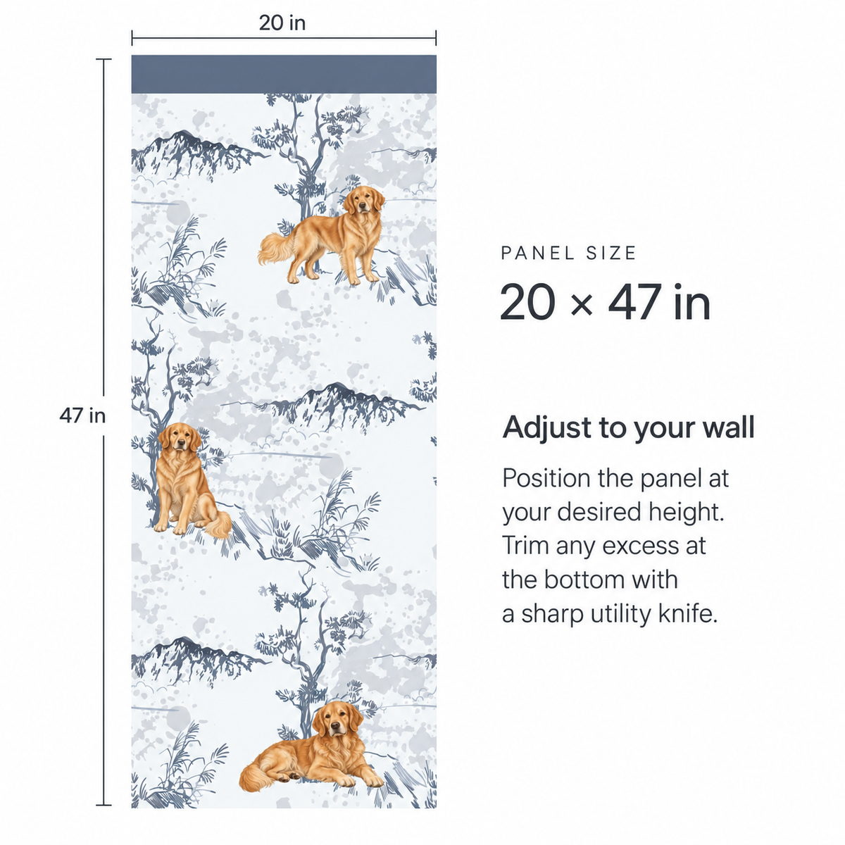 Custom Pet Toile Peel and Stick Navy Half Wall Wallpaper