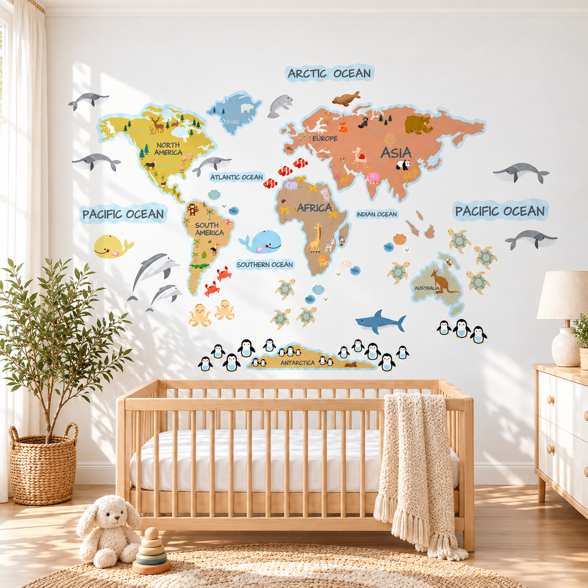 Animals World Map Fabric Wall Decal