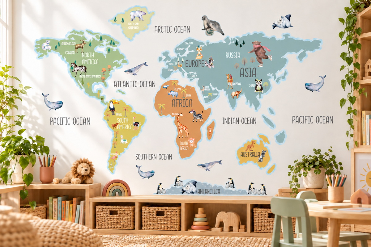 Brave World Map Fabric Wall Decal