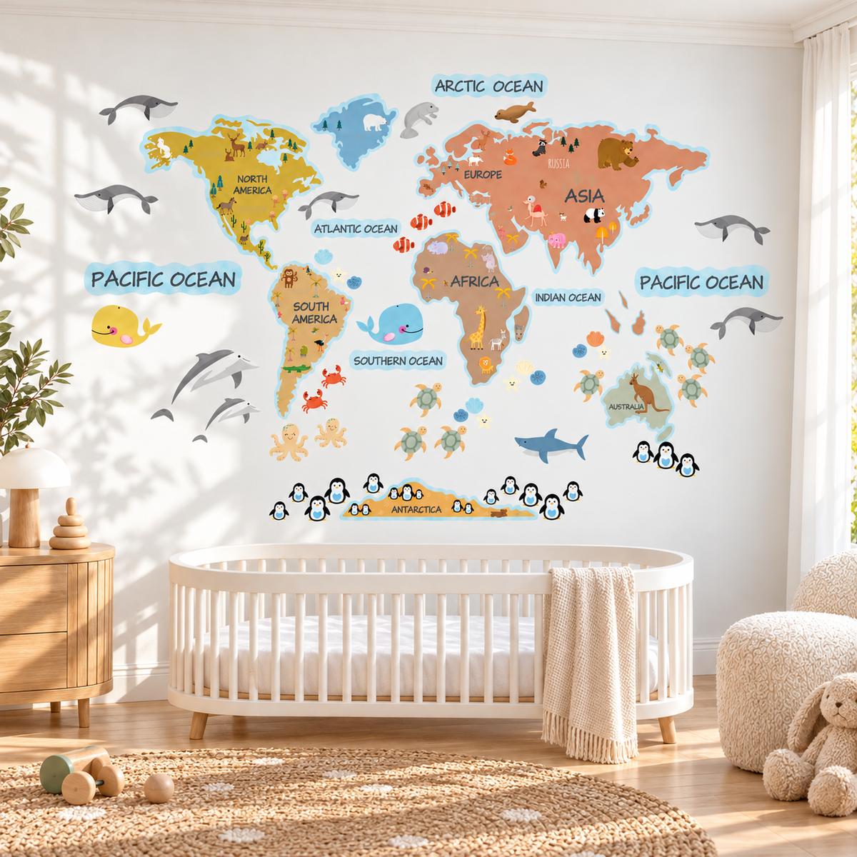 Animals World Map Fabric Wall Decal