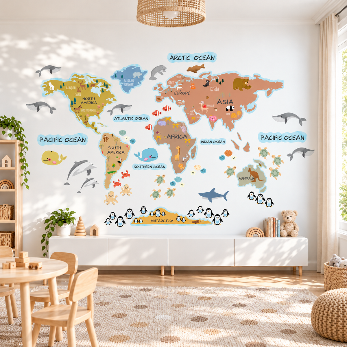 Animals World Map Fabric Wall Decal