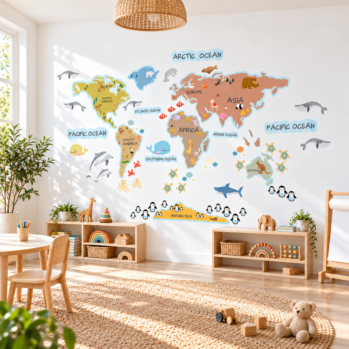 Animals World Map Fabric Wall Decal