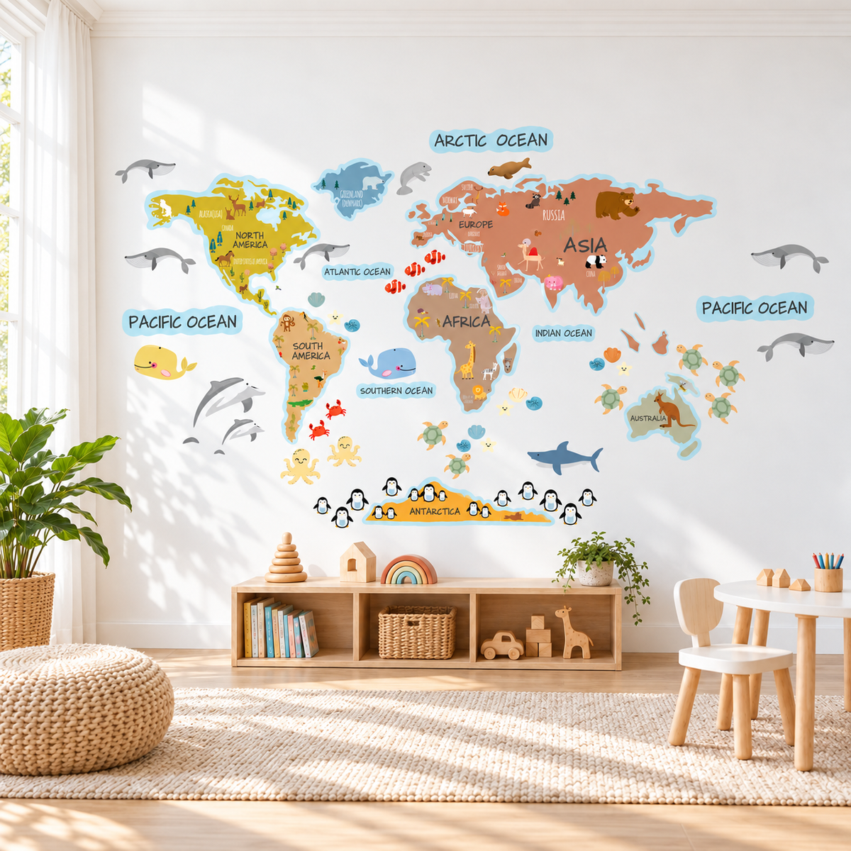 Animals World Map Fabric Wall Decal