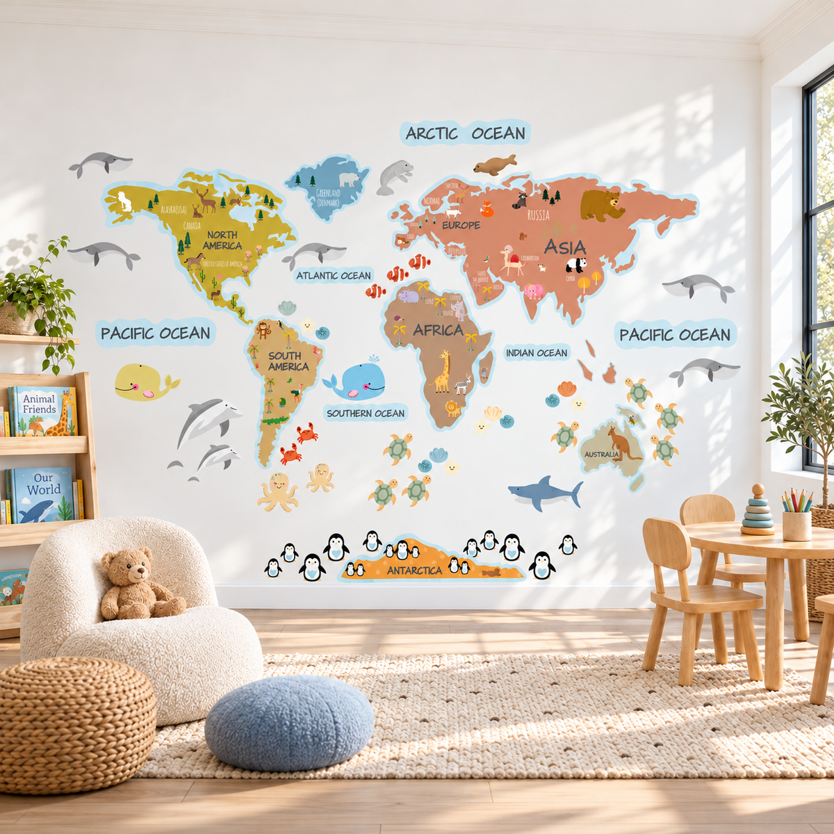 Animals World Map Fabric Wall Decal