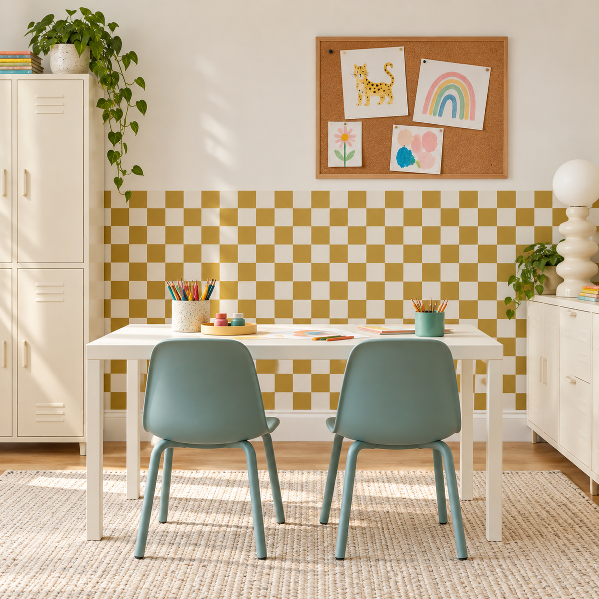Checkerboard Peel and Stick Cozy Half Wall Wallpaper