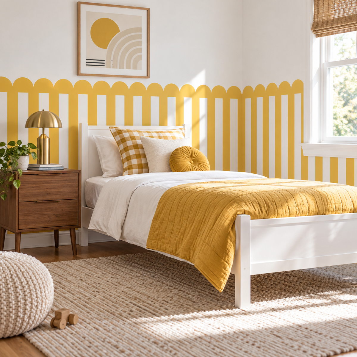 Stripe Peel and Stick Yellow Scallop Half Wall Wallpaper