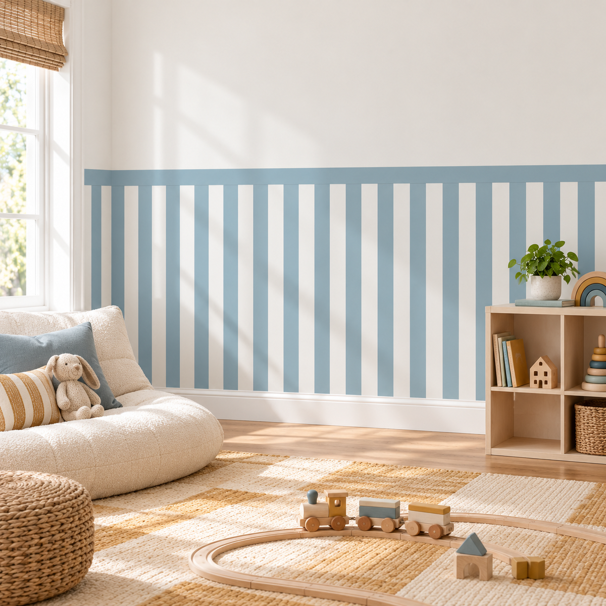 Stripe Peel and Stick Half Wall Wallpaper | Dusty Blue