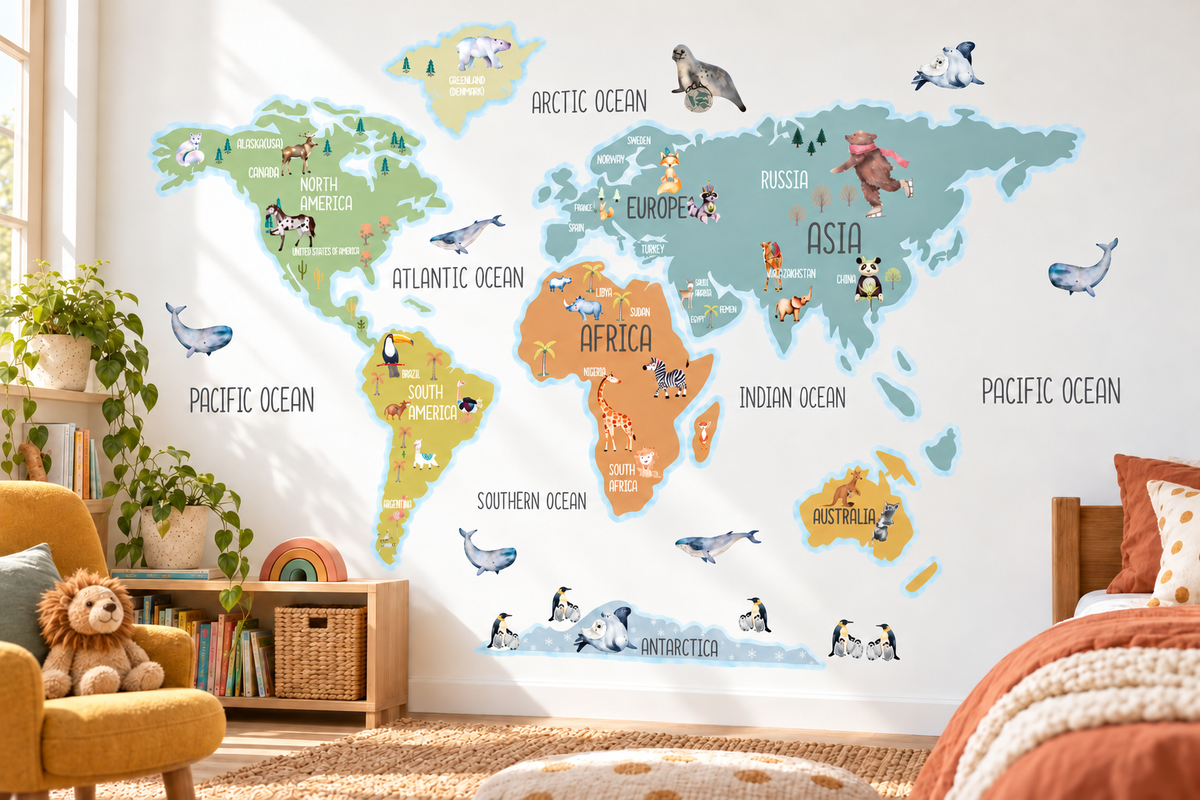 Brave World Map Fabric Wall Decal