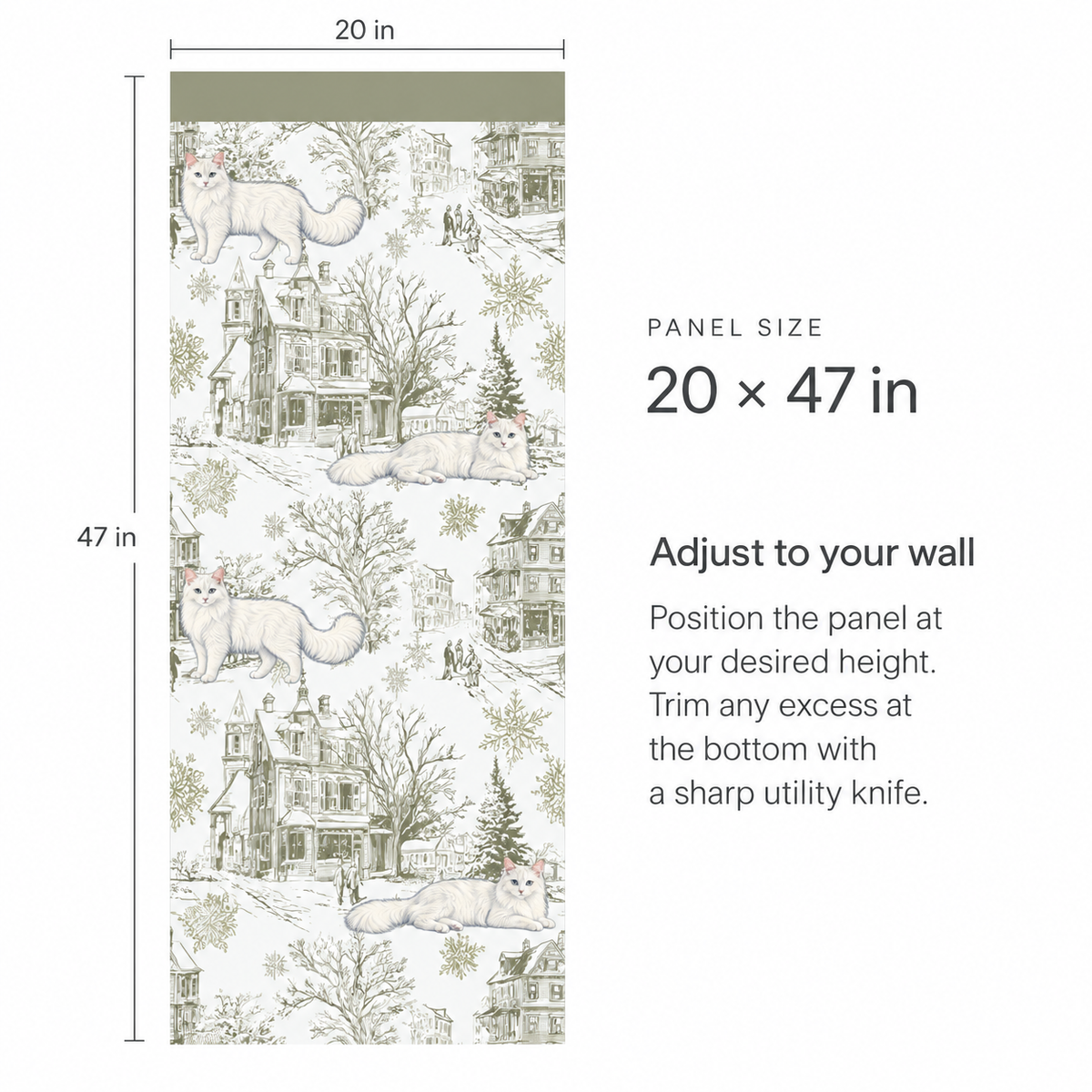 Custom Pet Toile Peel and Stick Olive Green Half Wall Wallpaper