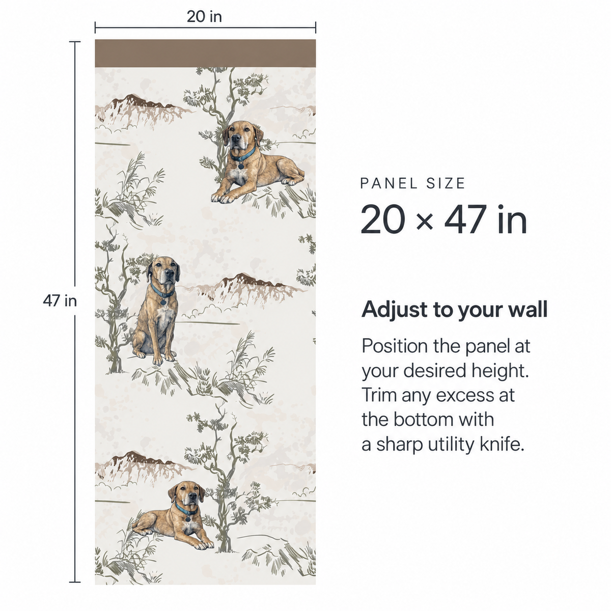 Custom Pet Toile Peel and Stick Taupe Half Wall Wallpaper