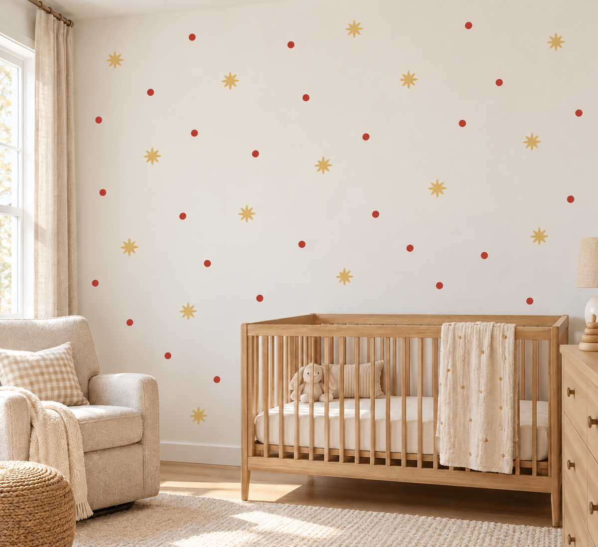 Star and Polka Dot Peel and Stick Fabric Wall Decals