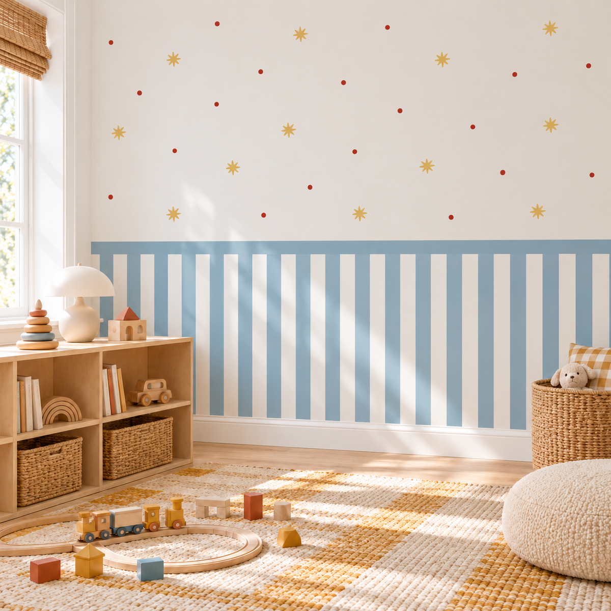Stripe Peel and Stick Half Wall Wallpaper | Dusty Blue