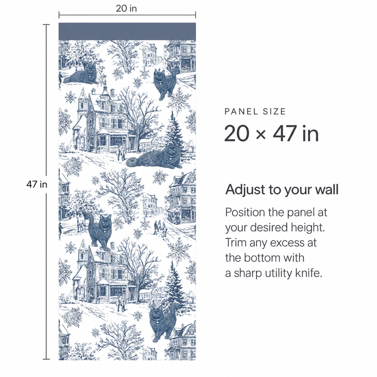 Custom Pet Toile Peel and Stick Navy Blue Half Wall Wallpaper