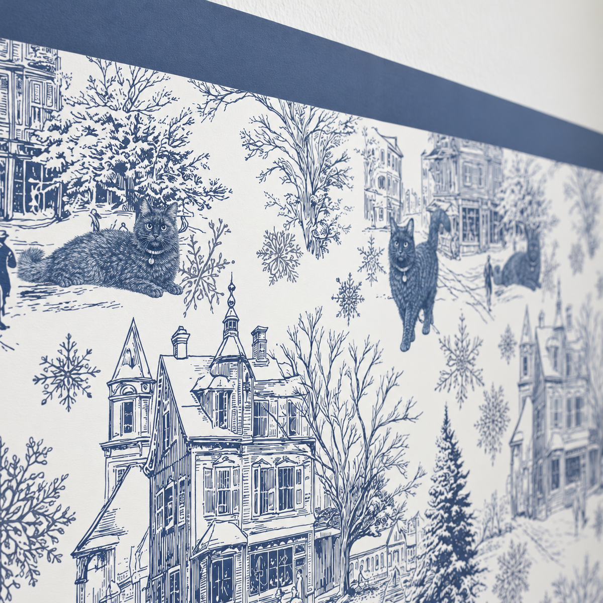 Custom Pet Toile Peel and Stick Navy Blue Half Wall Wallpaper