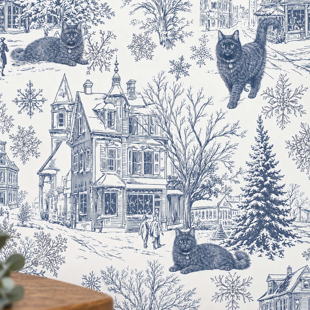 Custom Pet Toile Peel and Stick Navy Blue Half Wall Wallpaper