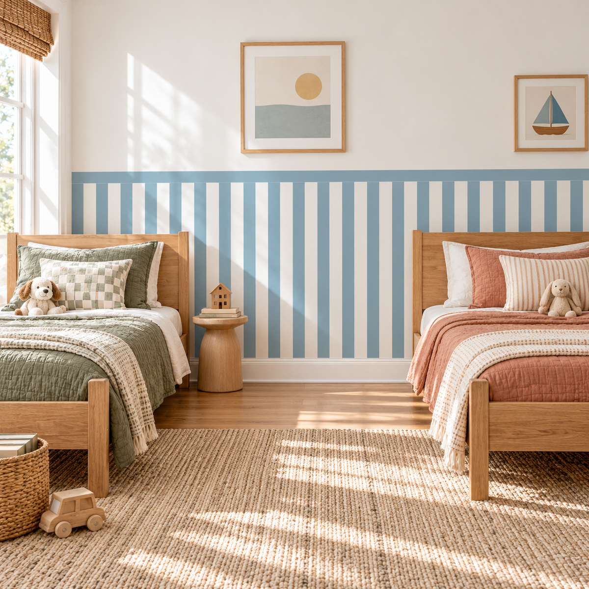 Stripe Peel and Stick Half Wall Wallpaper | Dusty Blue