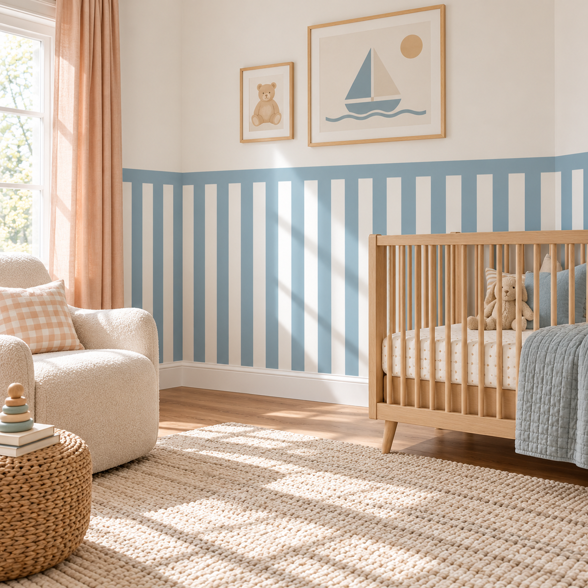 Stripe Peel and Stick Half Wall Wallpaper | Dusty Blue
