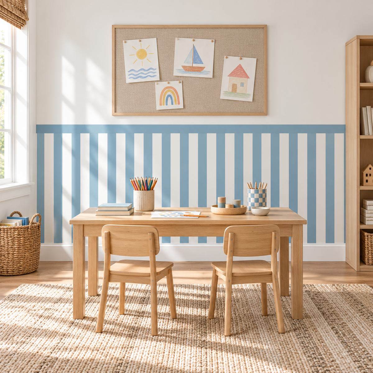 Stripe Peel and Stick Half Wall Wallpaper | Dusty Blue